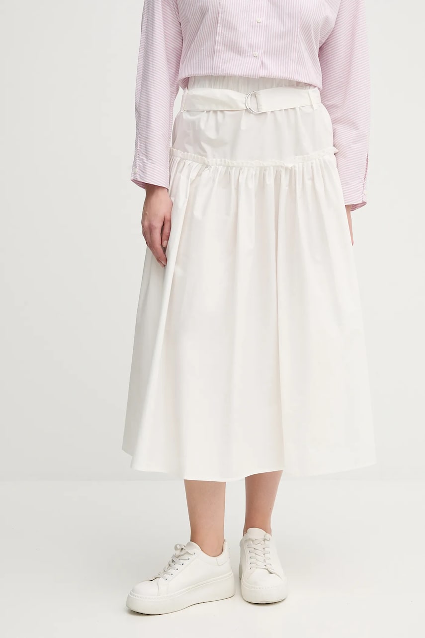 Sisley fusta din bumbac culoarea alb, midi, evazati, 4XUCL002Q