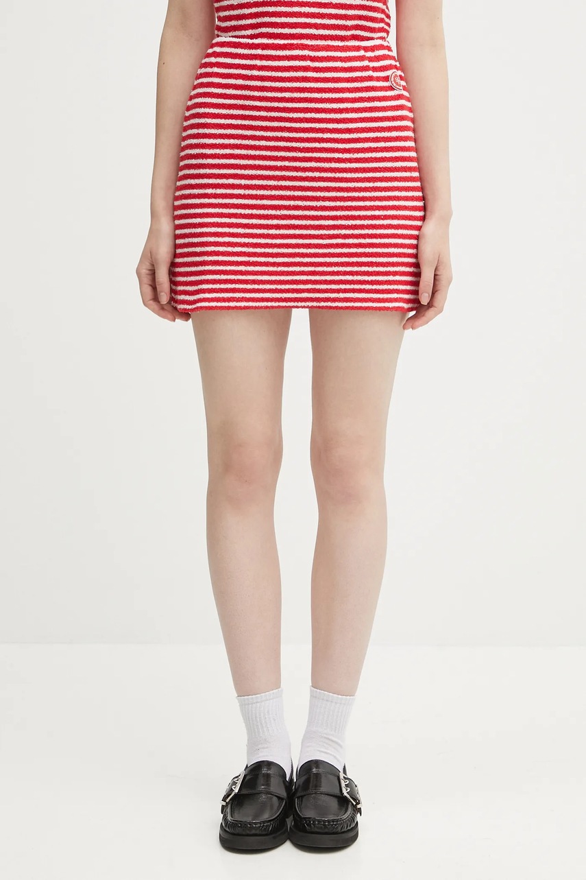Sukně Sporty & Rich Serif Logo Striped Terry Aline červená barva, mini, pouzdrová, SK017602300ST67