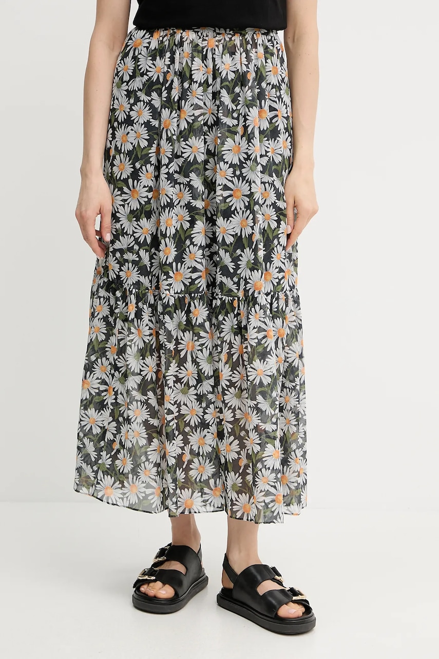 Weekend Max Mara fusta de matase culoarea negru, maxi, evazata, 2515101013600