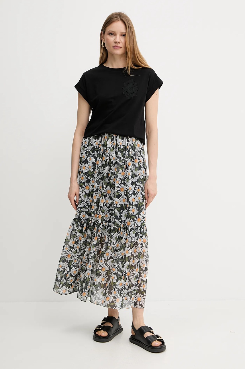 Шёлковая юбка Weekend Max Mara цвет чёрный maxi расклешённая 2515101013600