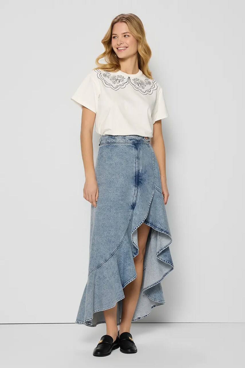 Bizuu fustă din bumbac denim NIIA midi, evazati, NIIA NIEBIESKI