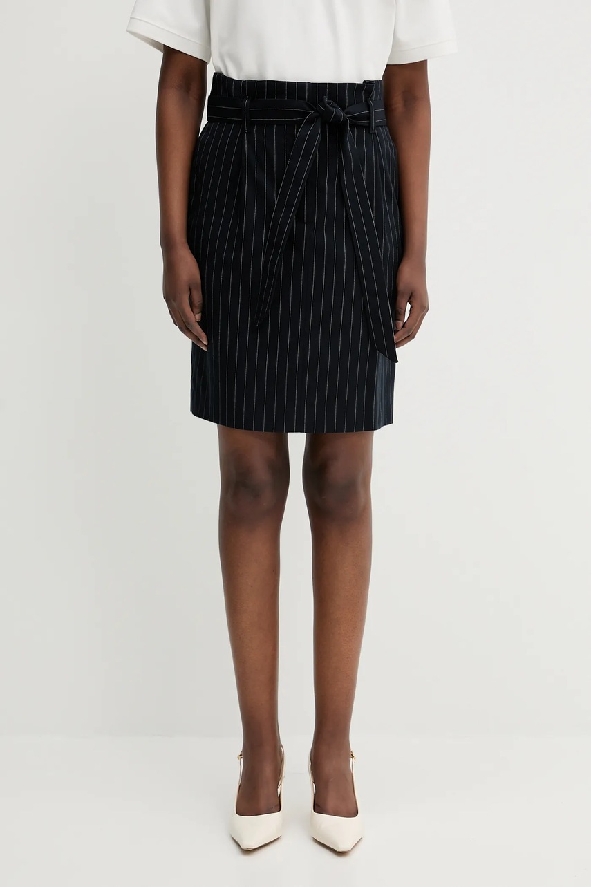 Sukně s příměsí vlny Maison Kitsuné Paperbag Pleated černá barva, mini, OW01521WT3007