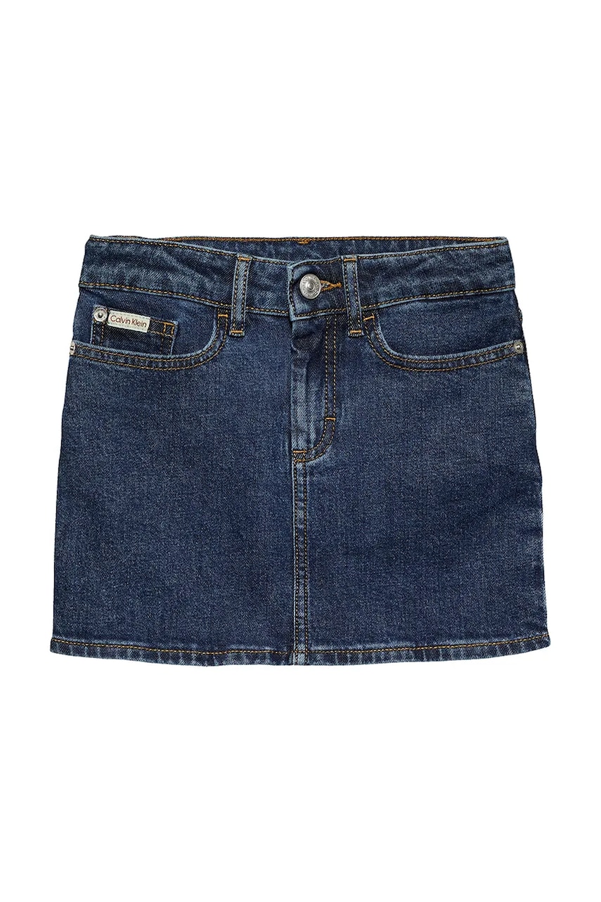 Детская джинсовая юбка Calvin Klein Jeans цвет синий mini прямая IG0IG02717 Детская джинсовая юбка Calvin Klein Jeans цвет синий mini прямая IG0IG02717