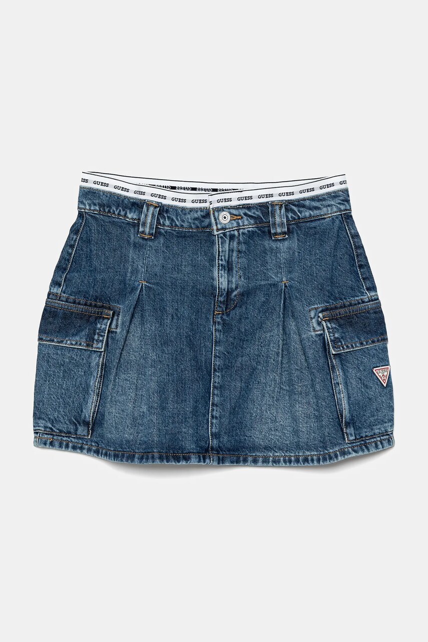 Levně Dětská riflová sukně Guess tmavomodrá barva, mini, áčková, J5RD07 D45E0