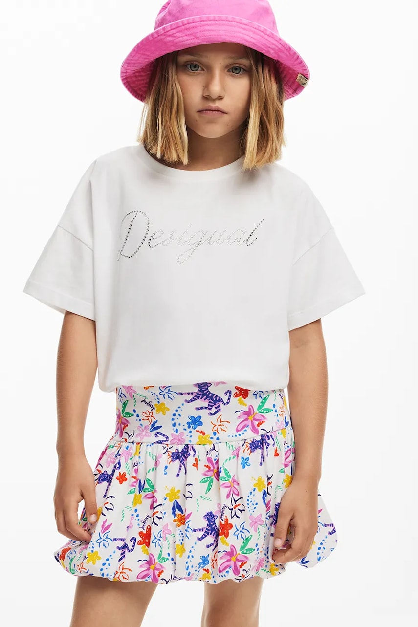 Desigual fusta din bumbac pentru copii culoarea alb, mini, evazati, 25SGFK01