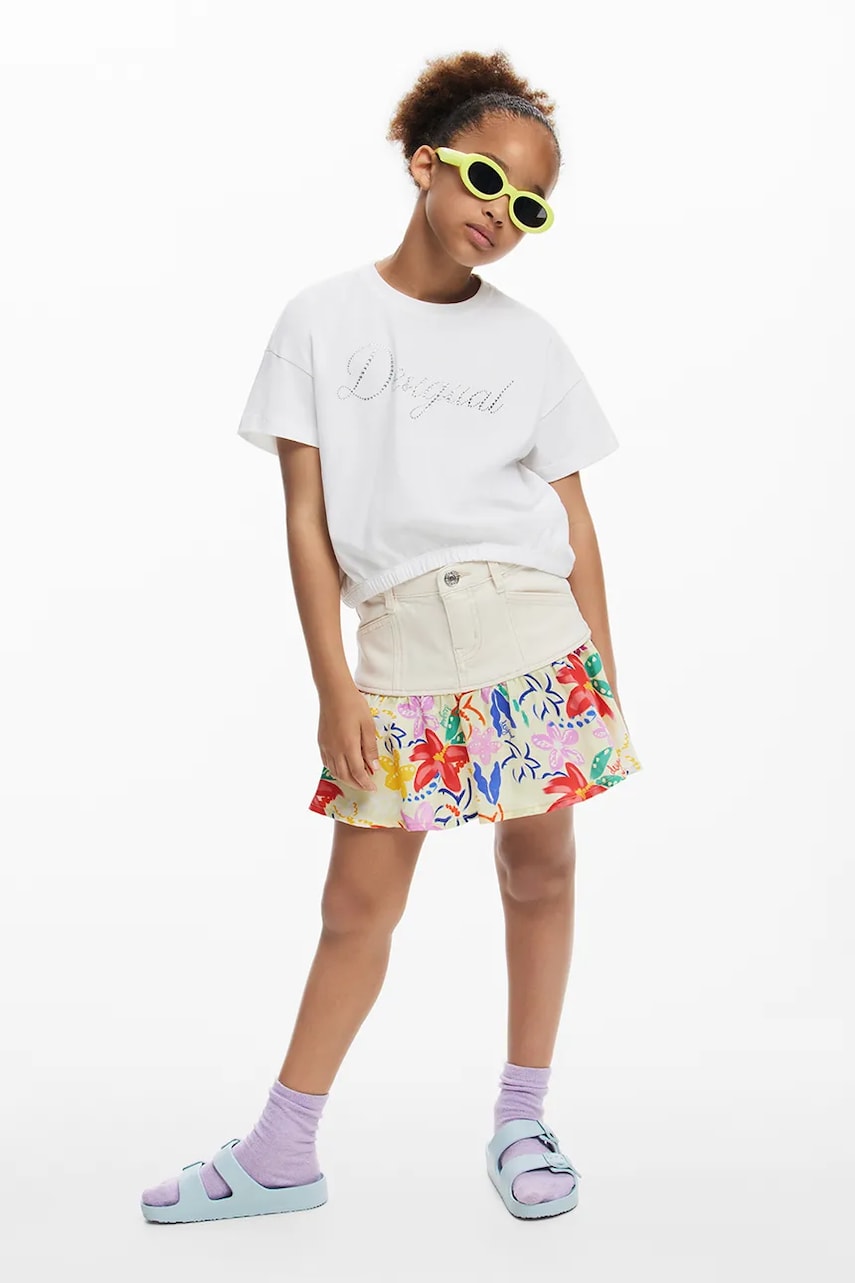 Desigual fustă fete culoarea bej, mini, drept, 25SGFW01 Desigual fustă fete culoarea bej, mini, drept, 25SGFW01
