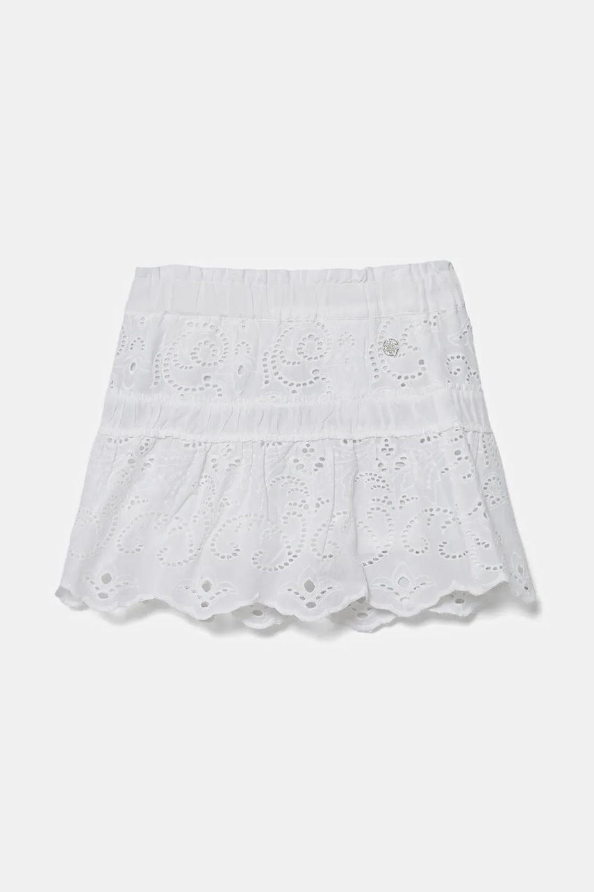 Детская хлопковая юбка Guess цвет белый mini расклешённая J5GD35 WH7D0 Детская хлопковая юбка Guess цвет белый mini расклешённая J5GD35 WH7D0