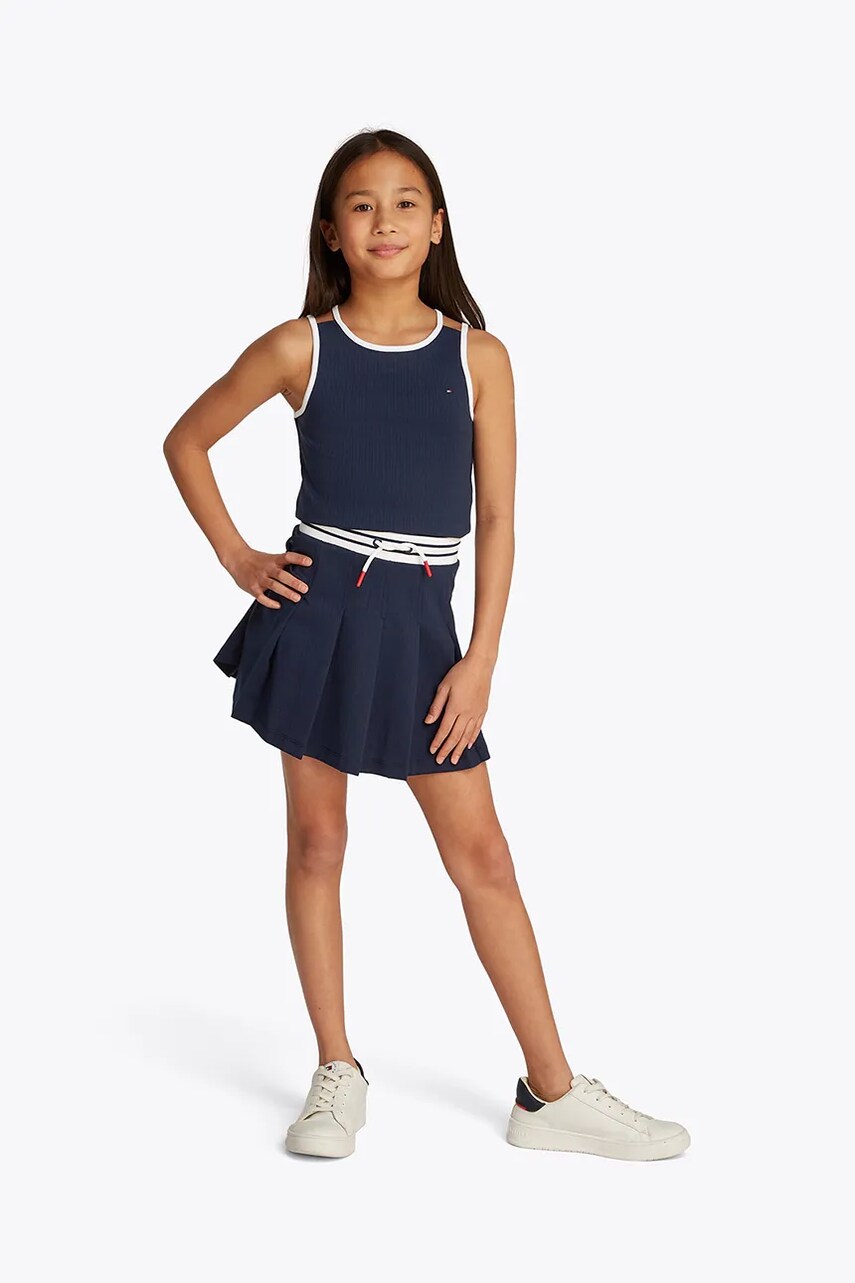Levně Dětská sukně Tommy Hilfiger tmavomodrá barva, mini, áčková, KG0KG08428