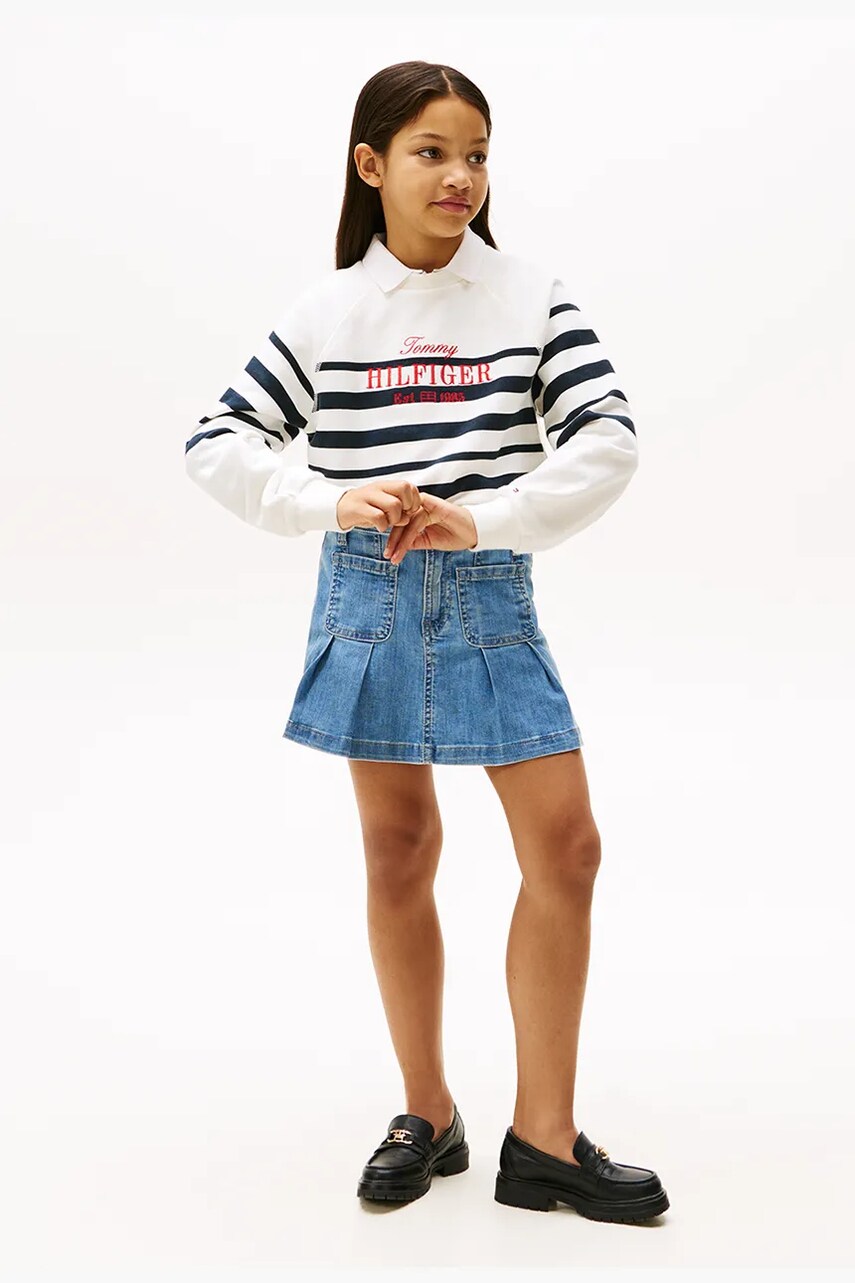 Levně Dětská bavlněná sukně Tommy Hilfiger modrá barva, mini, KG0KG08430