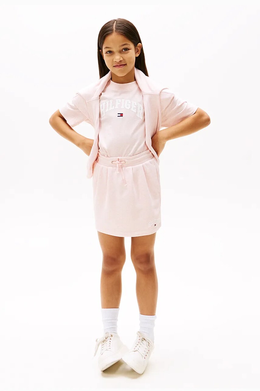 Levně Dětská sukně Tommy Hilfiger růžová barva, mini, KG0KG08562