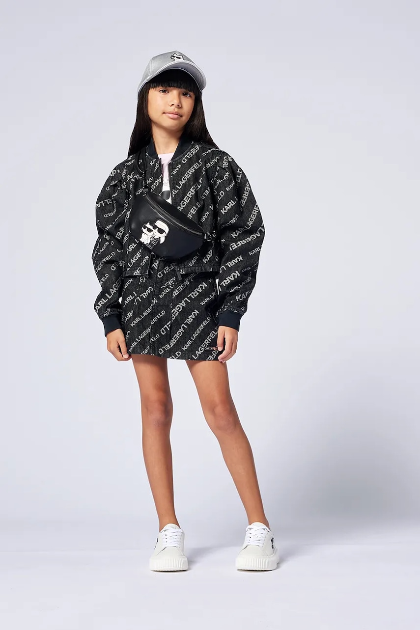 Karl Lagerfeld fusta denim pentru copii culoarea negru, mini, drept, Z30541 Karl Lagerfeld fusta denim pentru copii culoarea negru, mini, drept, Z30541