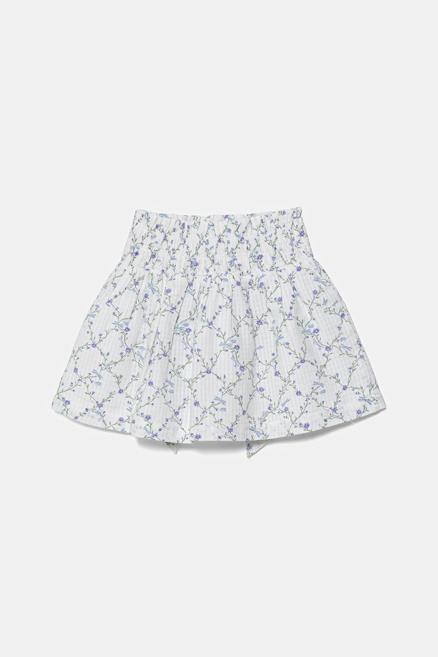 Детская хлопковая юбка United Colors of Benetton цвет белый mini расклешённая 40VFG0013 Детская хлопковая юбка United Colors of Benetton цвет белый mini расклешённая 40VFG0013