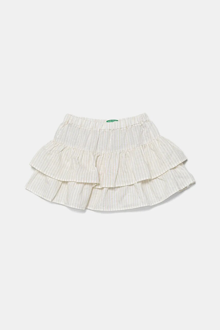 Levně Dětská lněná sukně United Colors of Benetton béžová barva, mini, áčková, 4Q1NG0010