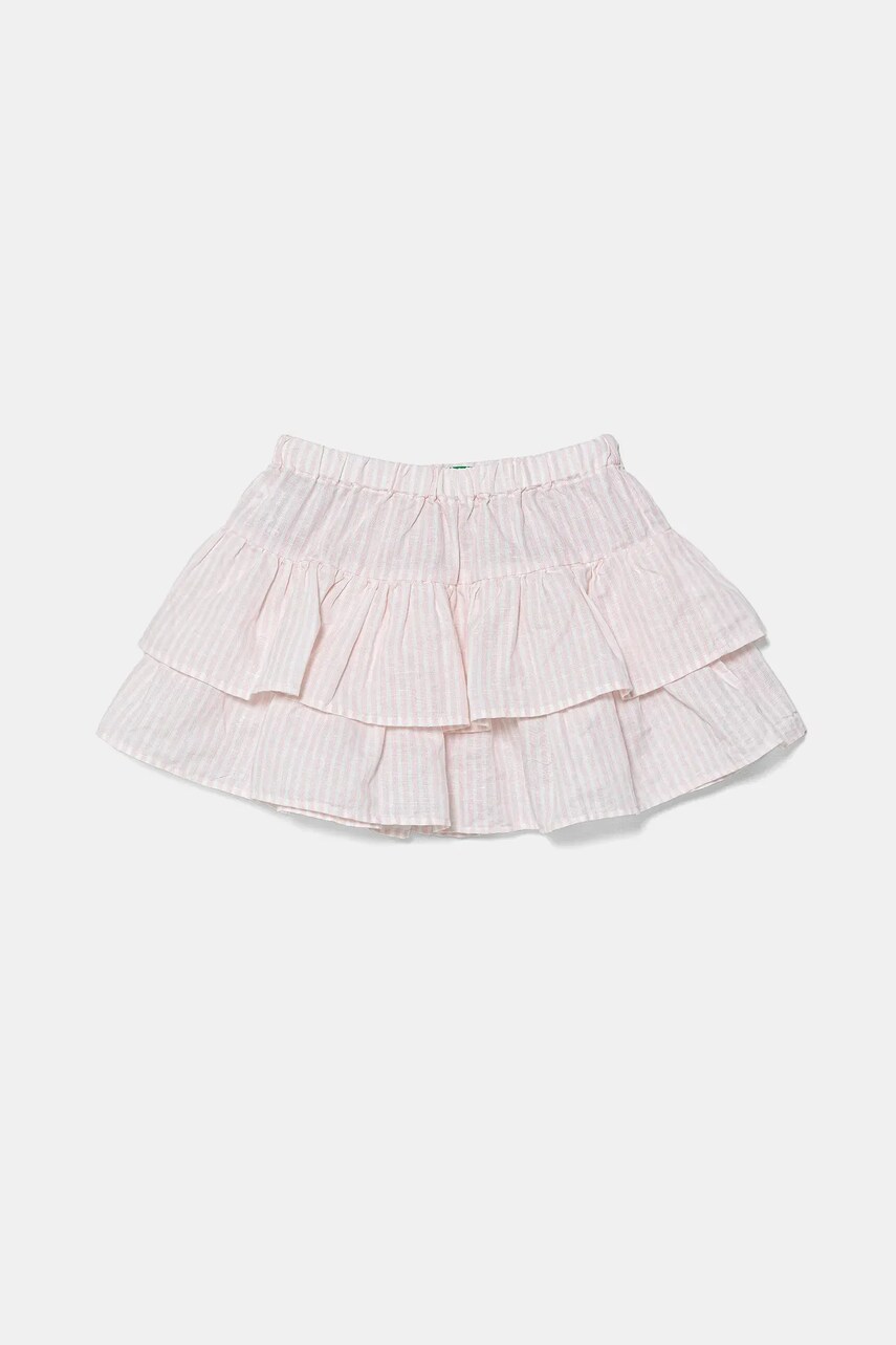 United Colors of Benetton fustă de in pentru copii culoarea roz, mini, evazati, 4Q1NG0010