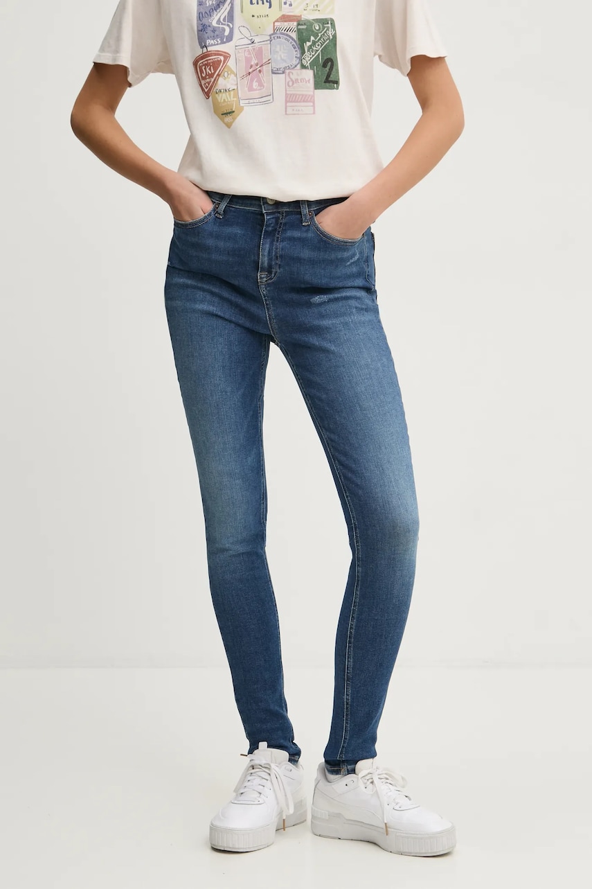 Tommy Jeans jeans femei, culoarea bleumarin, DW0DW19549 Tommy Jeans jeans femei, culoarea bleumarin, DW0DW19549