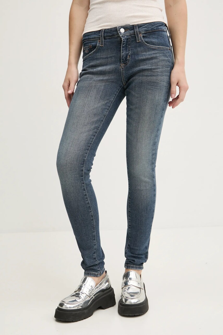 Levně Džíny Tommy Jeans dámské, modrá barva, DW0DW19587