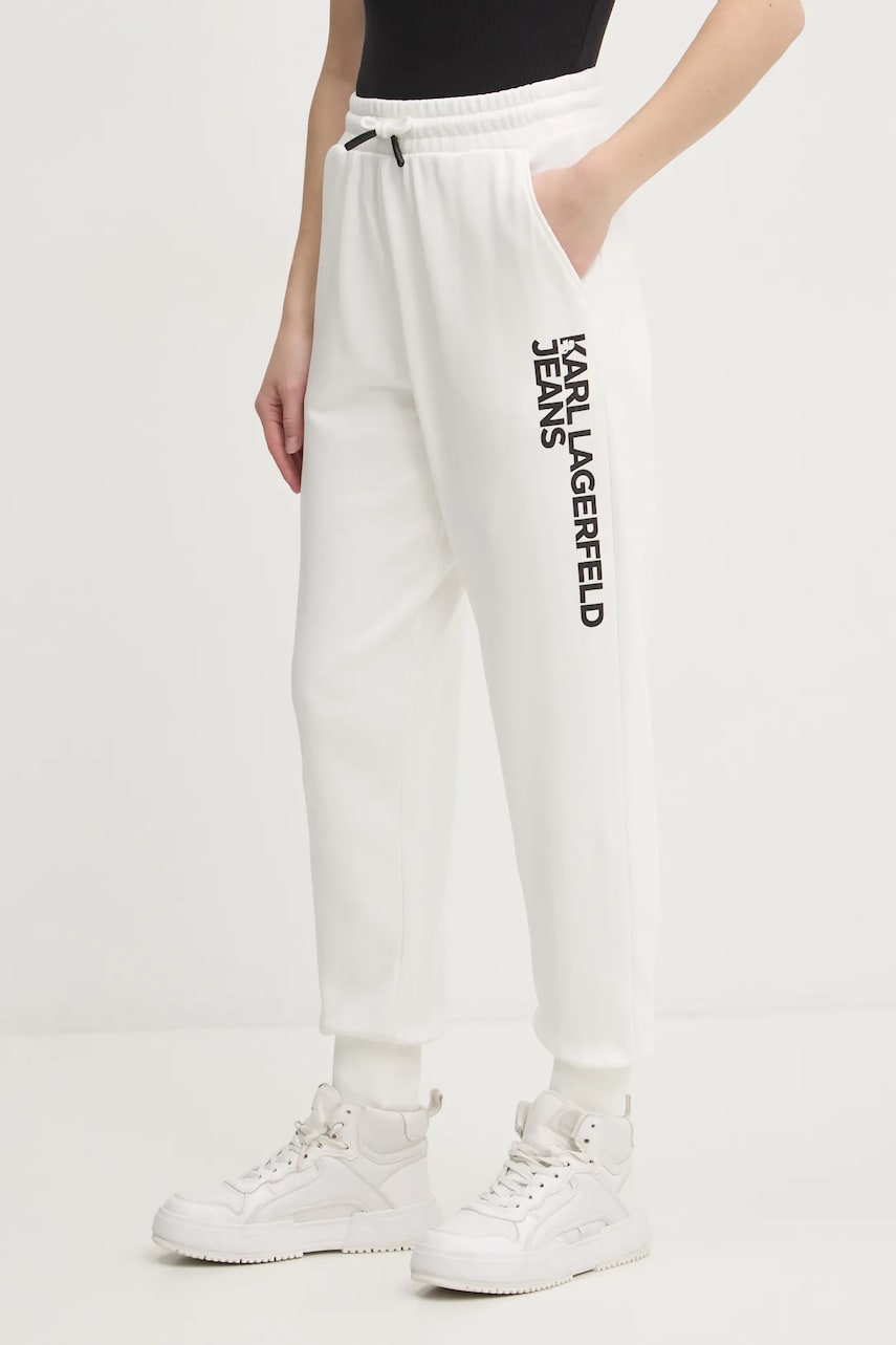 Karl Lagerfeld Jeans pantaloni de trening culoarea alb, cu imprimeu, A1W10058 Karl Lagerfeld Jeans pantaloni de trening culoarea alb, cu imprimeu, A1W10058