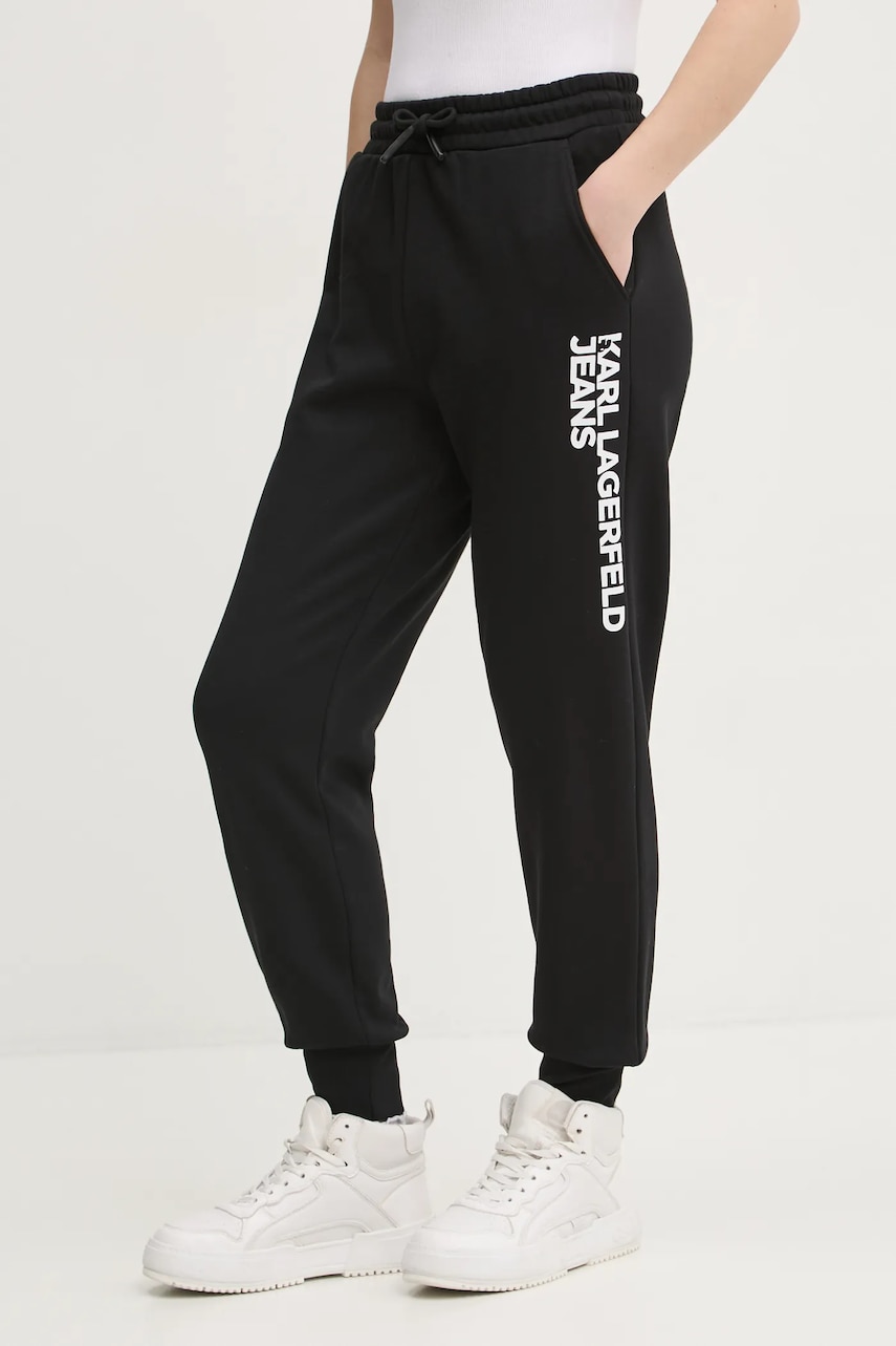 Karl Lagerfeld Jeans pantaloni de trening culoarea negru, cu imprimeu, A1W10058 Karl Lagerfeld Jeans pantaloni de trening culoarea negru, cu imprimeu, A1W10058
