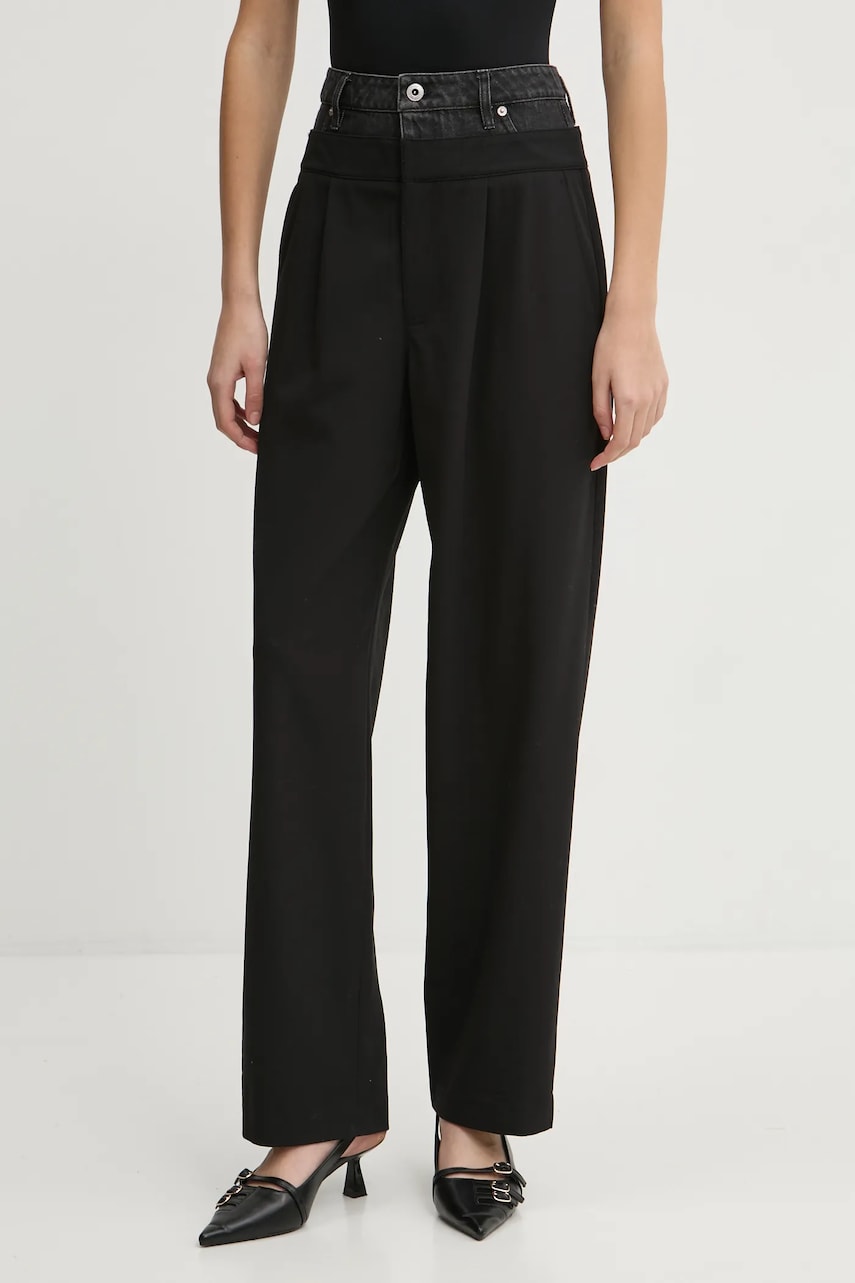 Karl Lagerfeld Jeans pantaloni femei, culoarea negru, lat, high waist, A1W10061 Karl Lagerfeld Jeans pantaloni femei, culoarea negru, lat, high waist, A1W10061