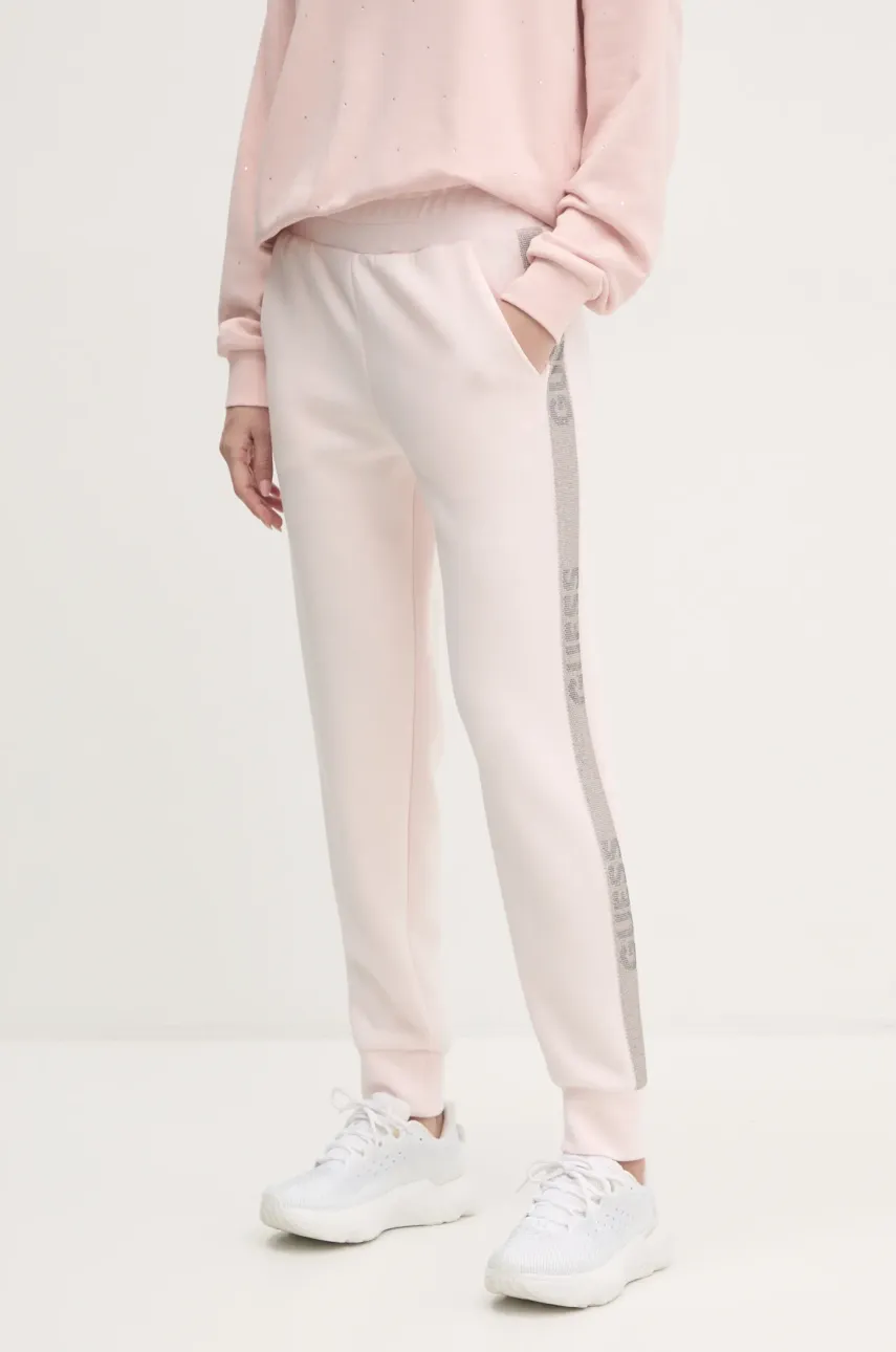 Tepláky Guess VICTOIRE růžová barva, s aplikací, W5RB00 KBYE2