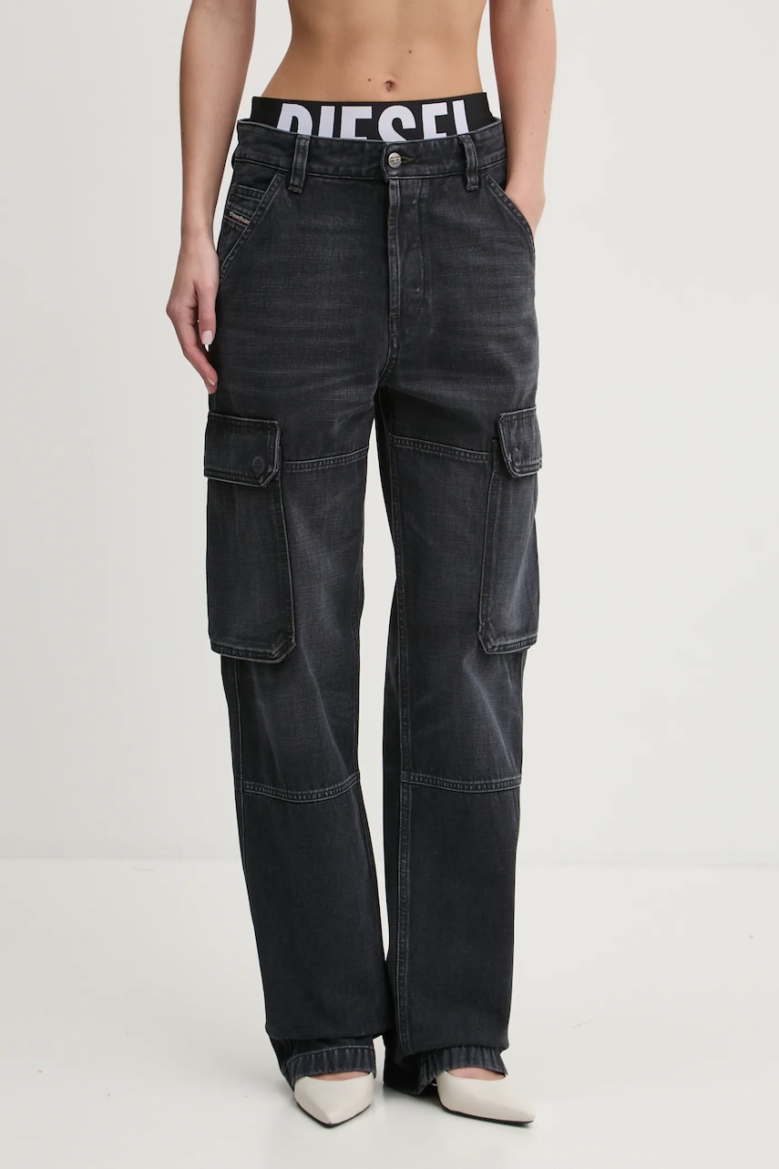 Levně Džíny Diesel D-POT-CARGO L.32 TROUSERS dámské, high waist, A16355.007Z9