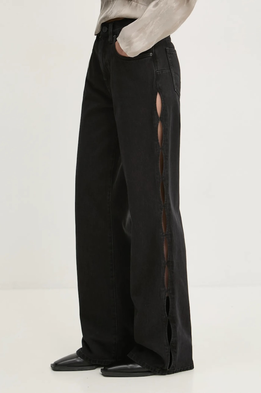 PURPLE BRAND jeans WIDE SIDE CUT OUT femei, culoarea negru, D2001-WCBL224