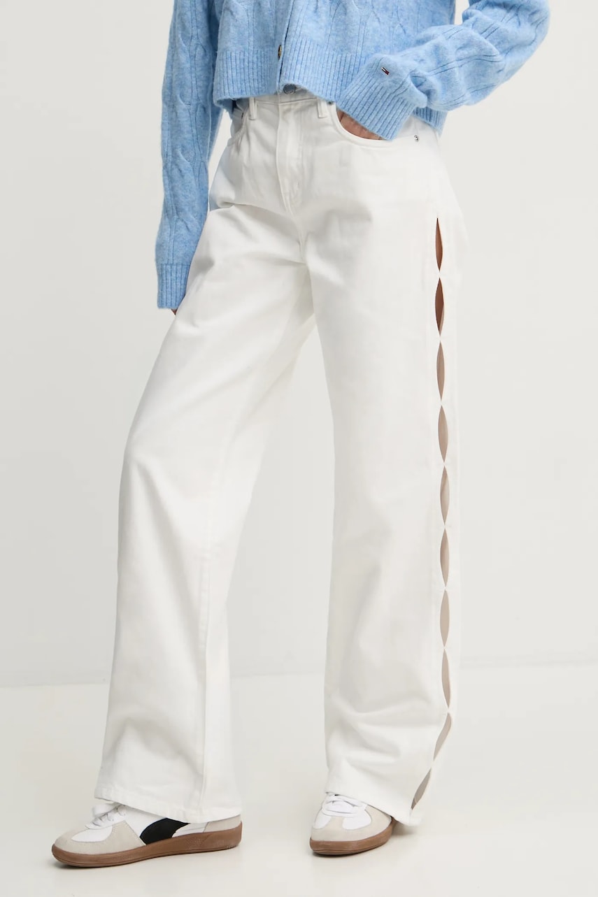 PURPLE BRAND jeansi WIDE SIDE CUT OUT femei, culoarea alb, D2001-WCWH224 PURPLE BRAND jeansi WIDE SIDE CUT OUT femei, culoarea alb, D2001-WCWH224