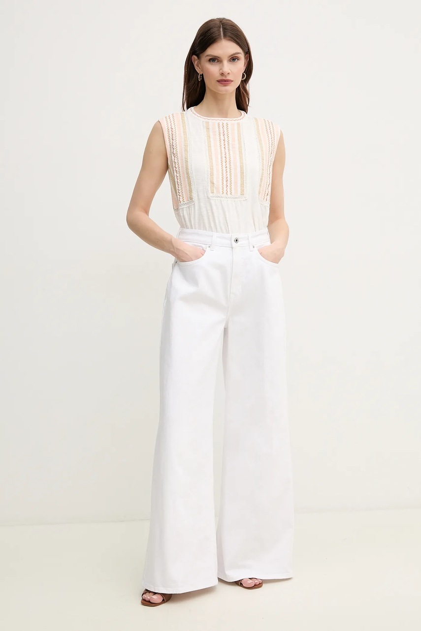 Джинсы Pepe Jeans WIDE LEG JEANS UHW JAIMY женские цвет белый PL204740TC5 Джинсы Pepe Jeans WIDE LEG JEANS UHW JAIMY женские цвет белый PL204740TC5
