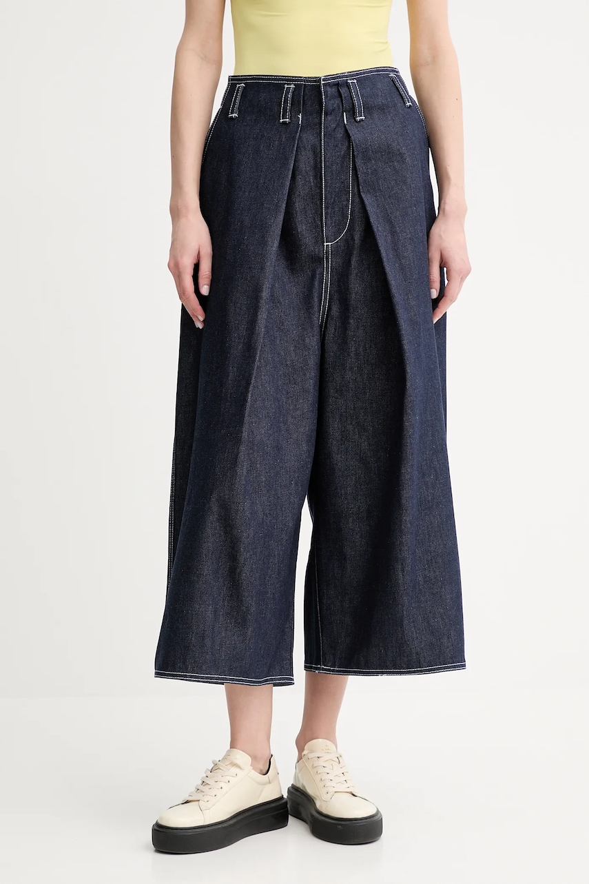 Sunnei pantaloni scurți jeans culoarea bleumarin, uni, high waist, RTWXBOT025