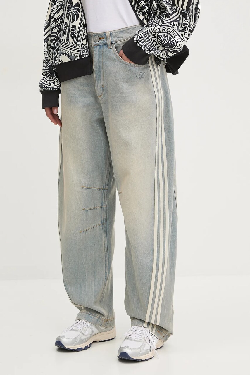 adidas Originals blugi din bumbac DENIM BN PANT femei high waist, JX9212