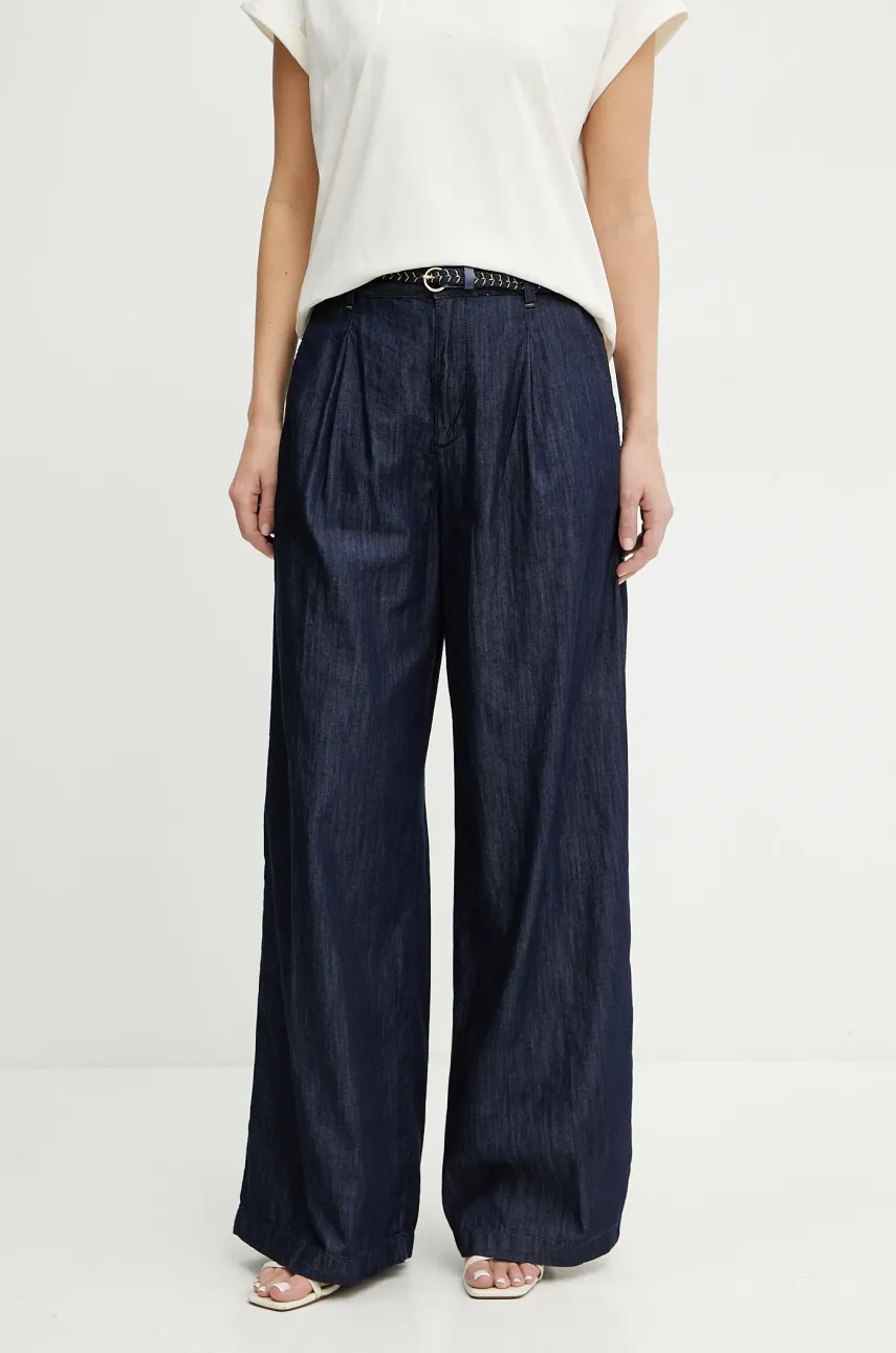 Bavlněné kalhoty Liu Jo dámské, tmavomodrá barva, široké, high waist, UA5151 D3202
