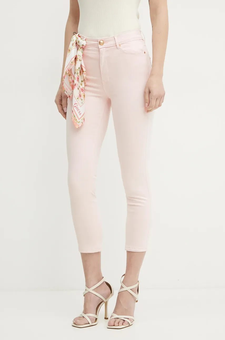 Levně Džíny Guess CAPRI dámské, růžová barva, W5GA91 W93CM