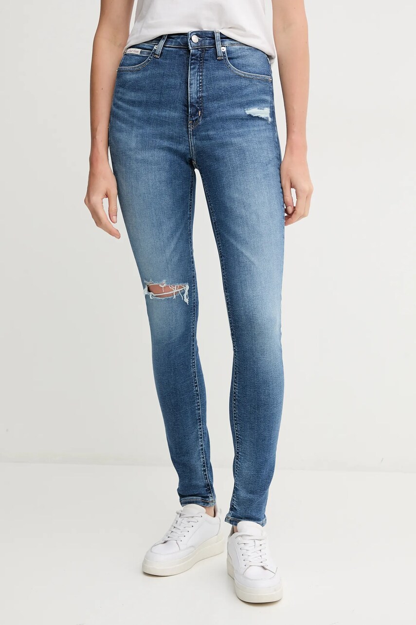 Levně Džíny Calvin Klein Jeans dámské, modrá barva, J20J225115