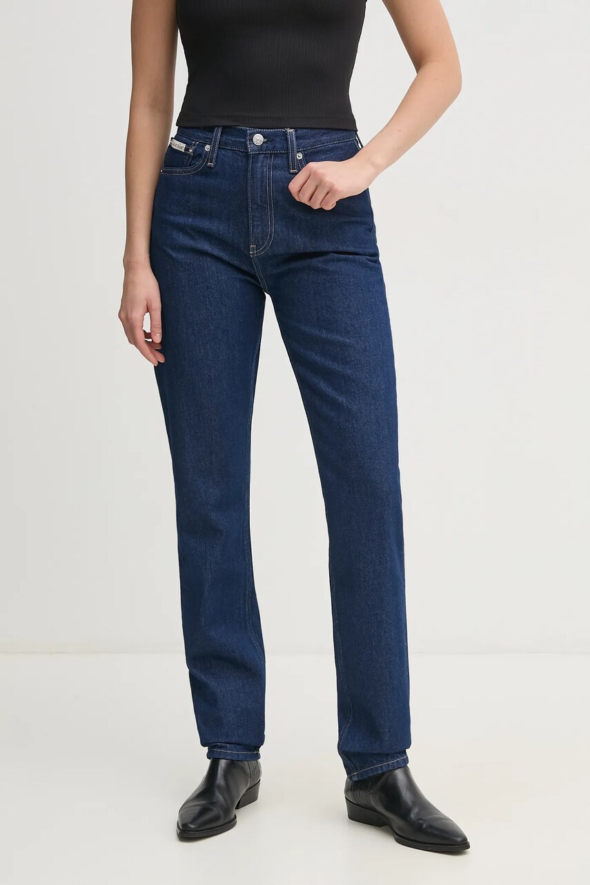 Levně Džíny Calvin Klein Jeans dámské, tmavomodrá barva, J20J225138