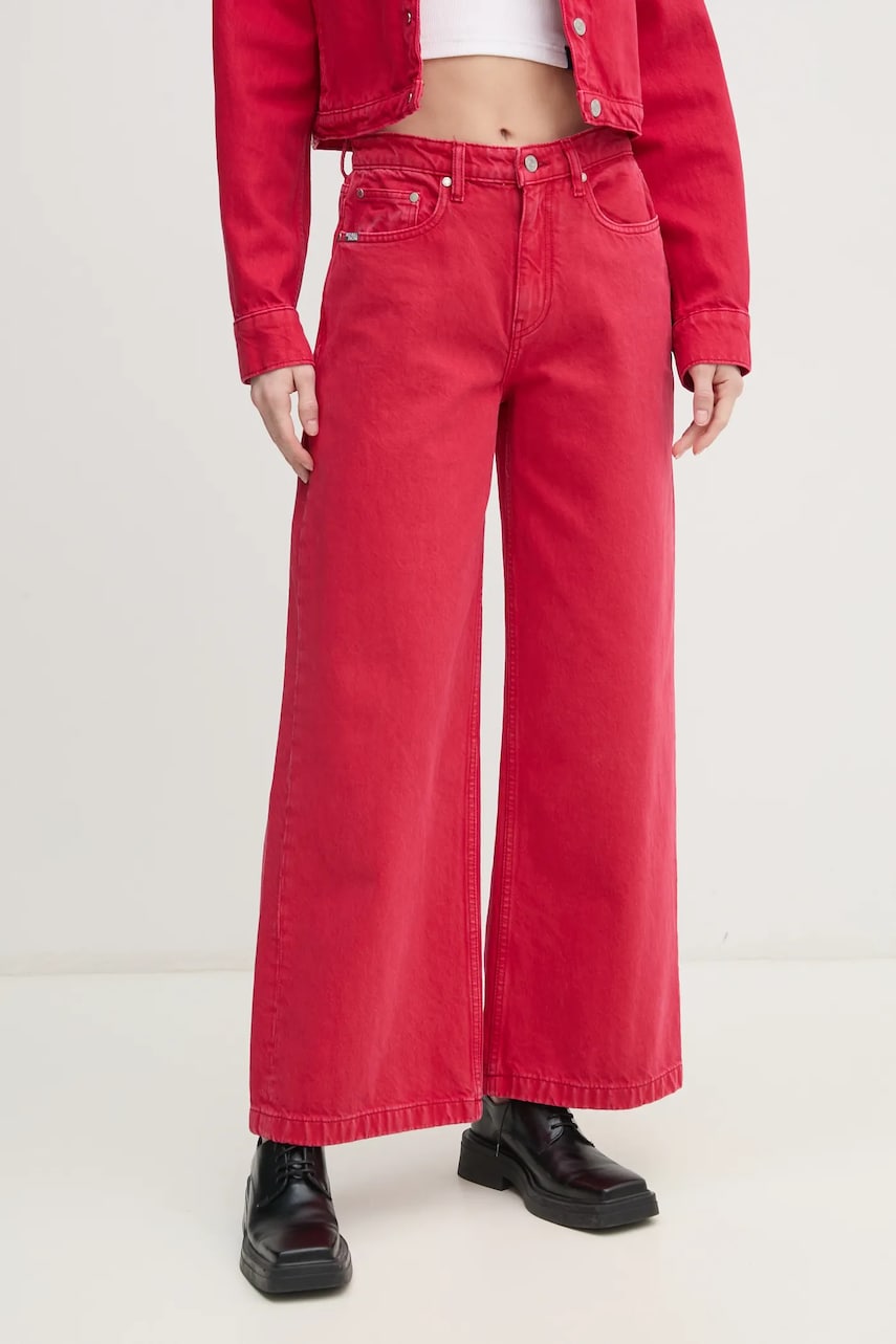 Red Bull Racing x Pepe Jeans jeansi WIDE LEG JEANS femei, culoarea rosu, RL200007R40 Red Bull Racing x Pepe Jeans jeansi WIDE LEG JEANS femei, culoarea rosu, RL200007R40