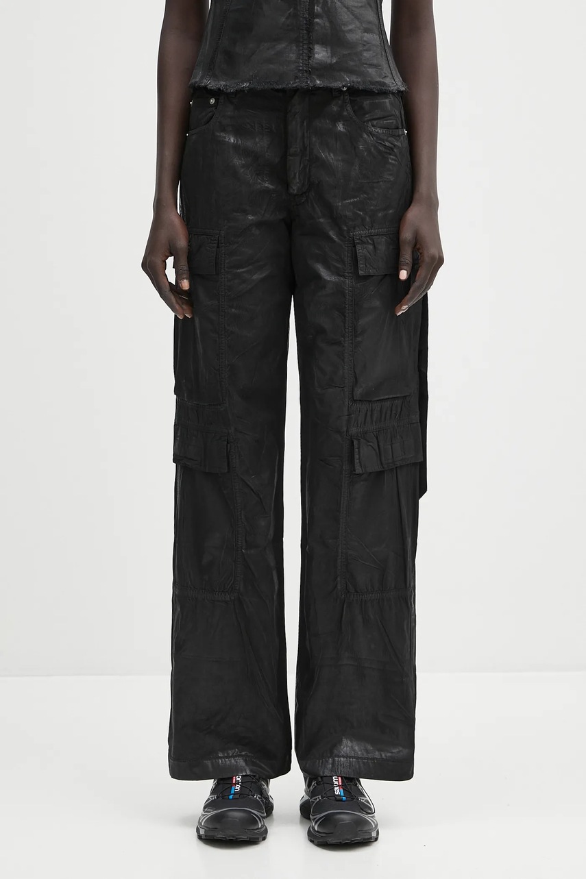 Kalhoty Rick Owens DRKSHDW Double Cargo dámské, černá barva, high waist, DS01E3308.PF