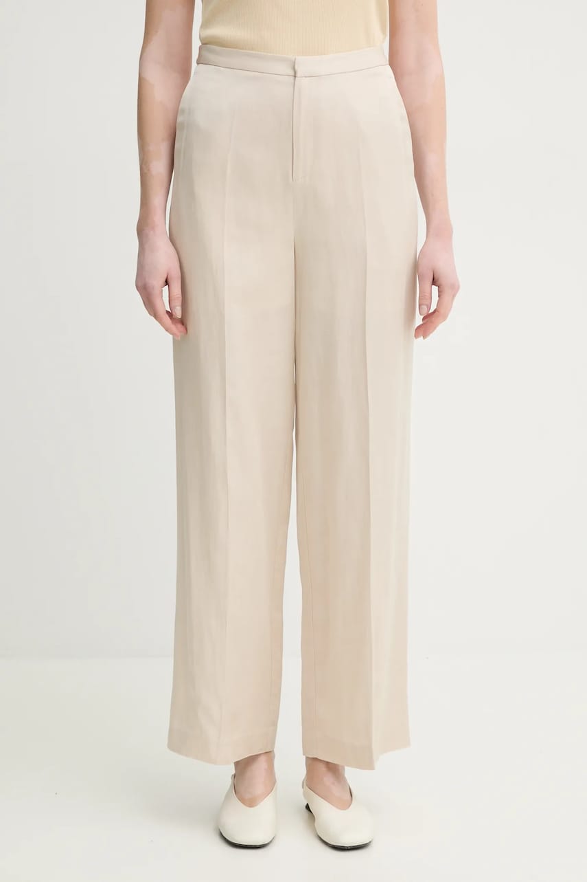 ISABELLE BLANCHE pantaloni femei, culoarea bej, lat, high waist, IS25SS-P052-T004 ISABELLE BLANCHE pantaloni femei, culoarea bej, lat, high waist, IS25SS-P052-T004