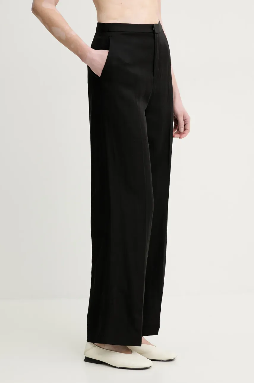 ISABELLE BLANCHE pantaloni femei, culoarea negru, lat, high waist, IS25SS-P052-T004