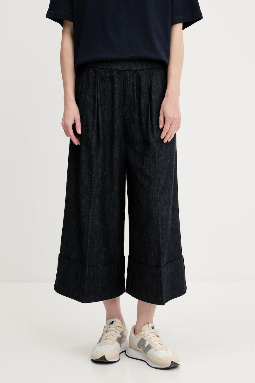 United Colors of Benetton pantaloni culoarea bleumarin, lat, high waist, 4KOWDF09M