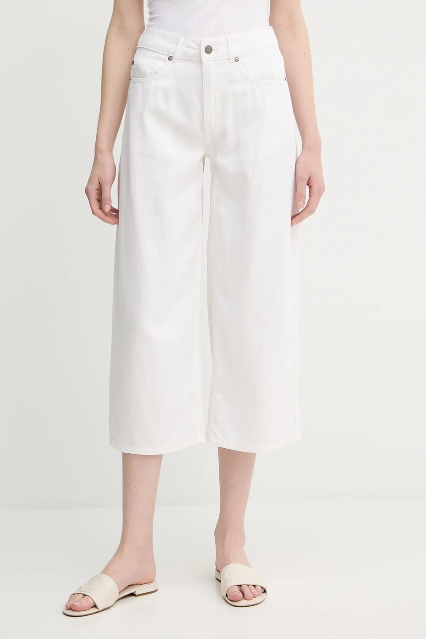 United Colors of Benetton pantaloni culoarea alb, drept, high waist, 4LEDDF09P