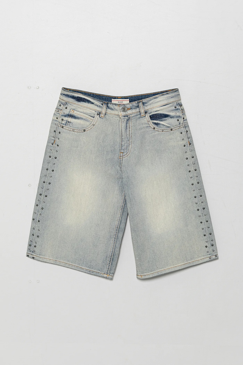 Levně Dětské riflové kraťasy Guess šedá barva, s aplikací, J5GD09 D45E0