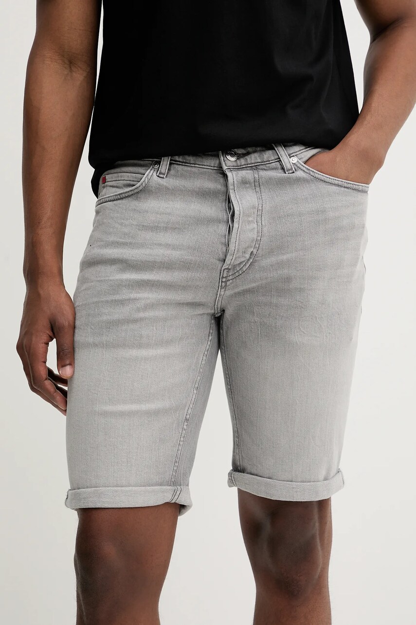 HUGO pantaloni scurți jeans culoarea gri, 50537720