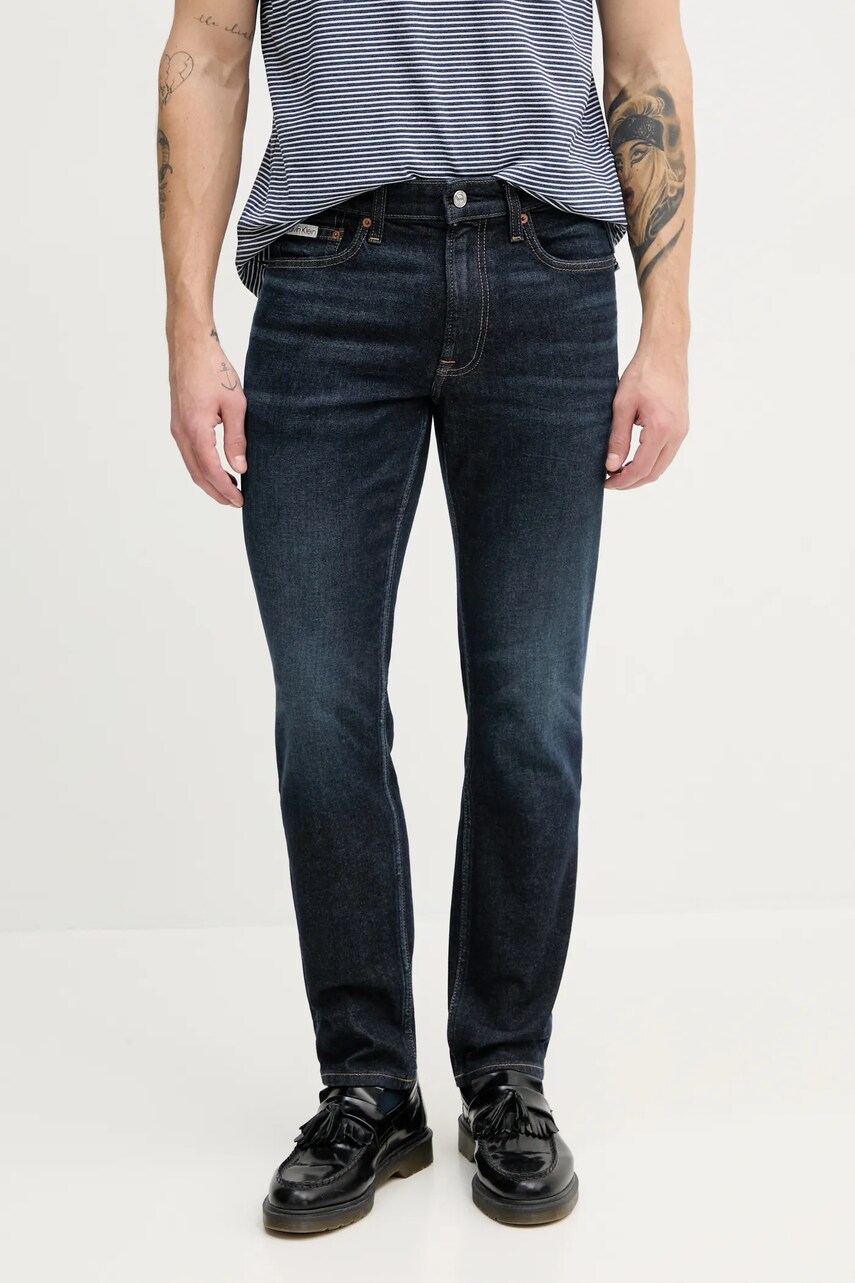 Levně Džíny Calvin Klein Jeans pánské, tmavomodrá barva, LV04RB740G