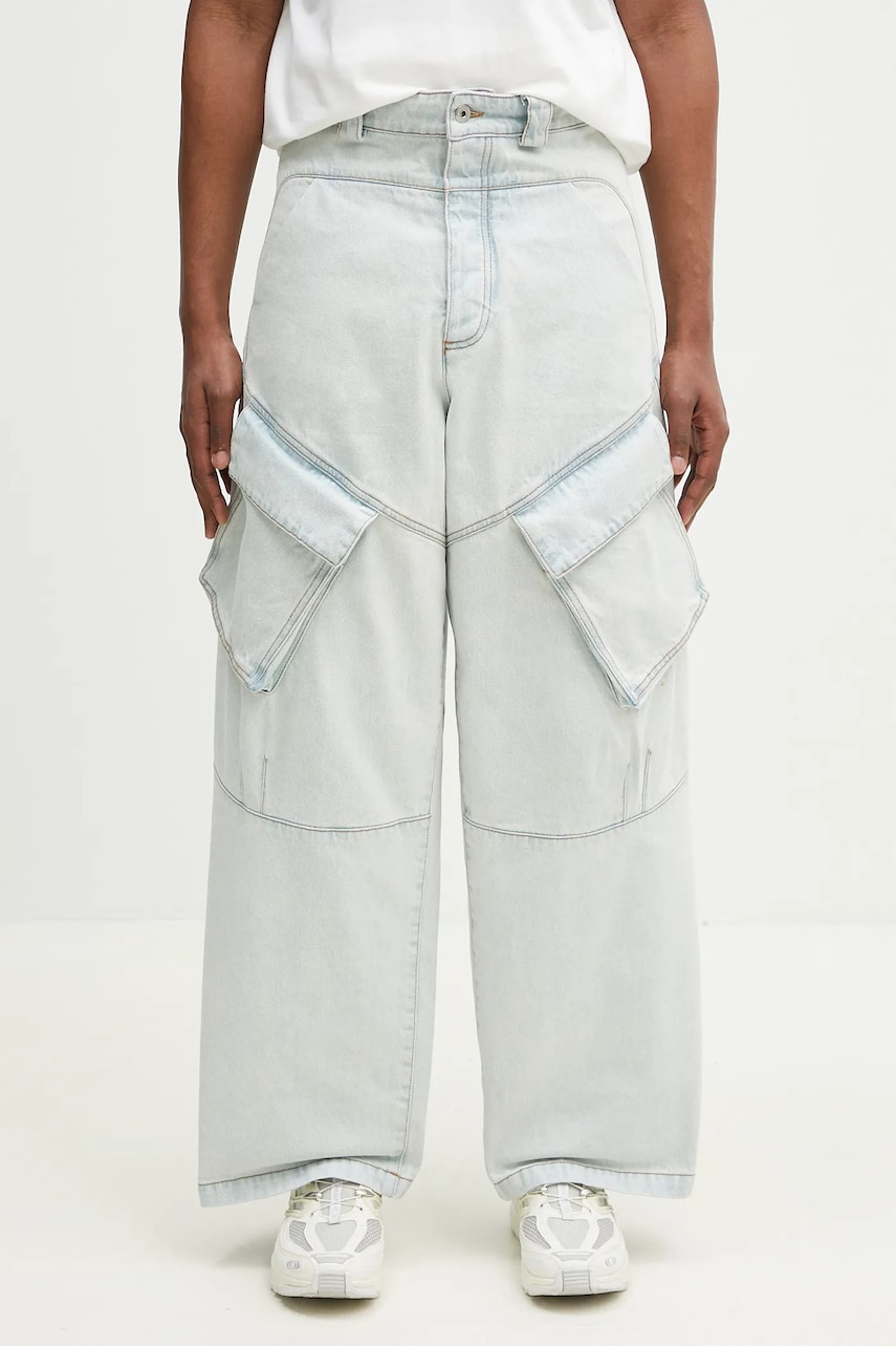 Marcelo Burlon blugi din bumbac Bleach Denim Wide Cargo Light Blue No Co bărbați CMYB003S25DEN0014000