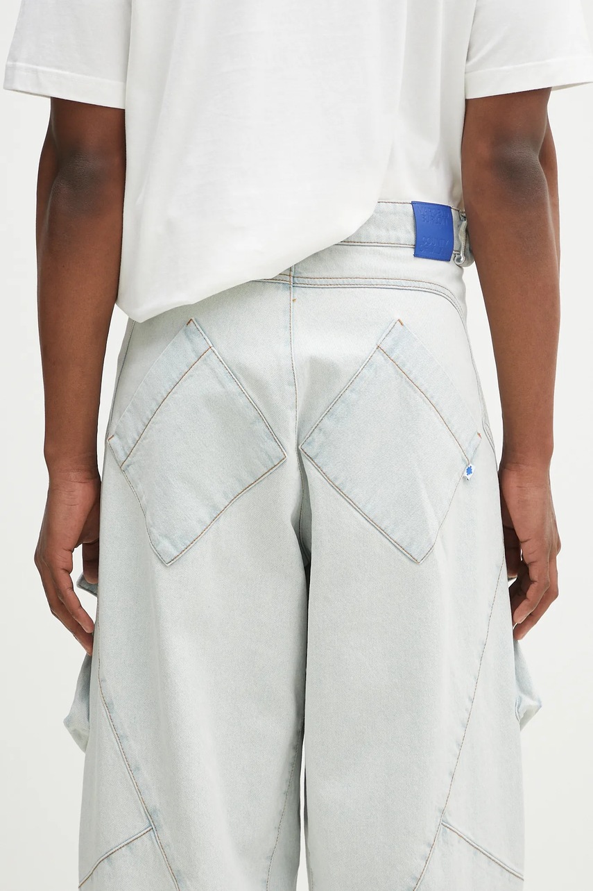 Βαμβακερό τζιν Marcelo Burlon Bleach Denim Wide Cargo Light Blue No Co φωτογραφία