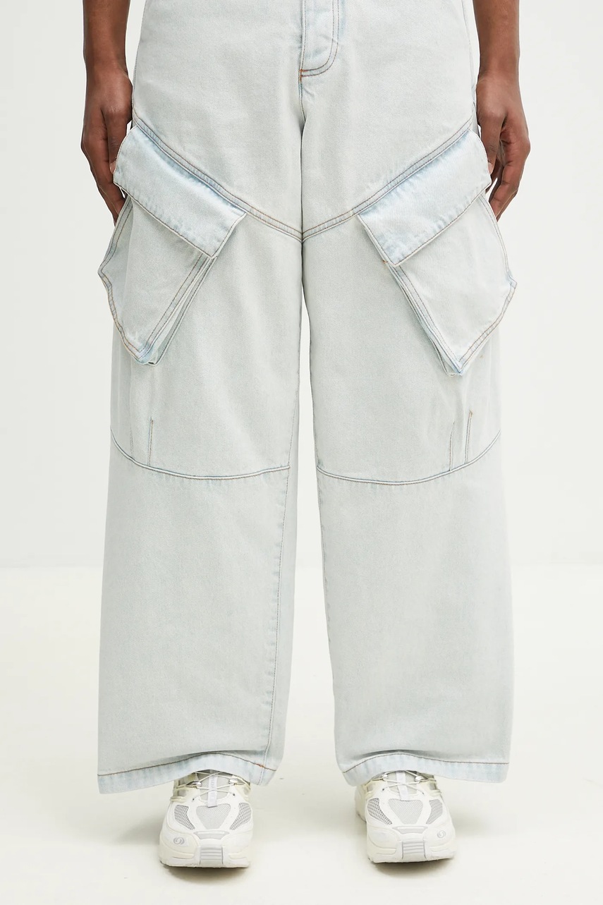 Βαμβακερό τζιν Marcelo Burlon Bleach Denim Wide Cargo Light Blue No Co φωτογραφία