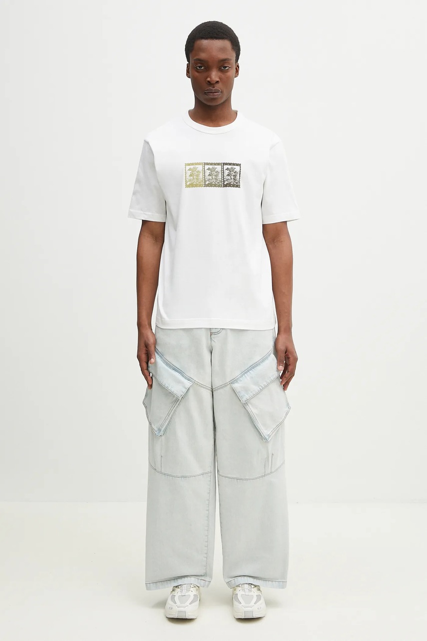 Βαμβακερό τζιν Marcelo Burlon Bleach Denim Wide Cargo Light Blue No Co φωτογραφία