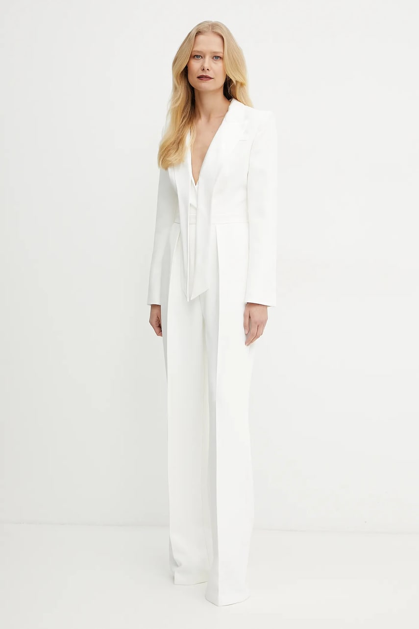 Elisabetta Franchi salopeta culoarea bej, cu decolteu in v, TU00951E2 Elisabetta Franchi salopeta culoarea bej, cu decolteu in v, TU00951E2