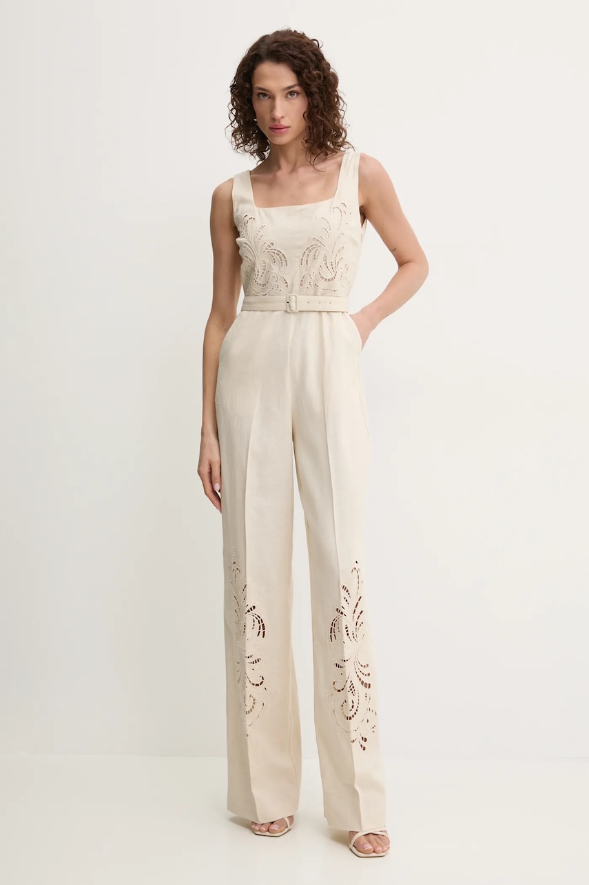 Levně Plátěný overal Twinset béžová barva, cold shoulder, 251TP2163