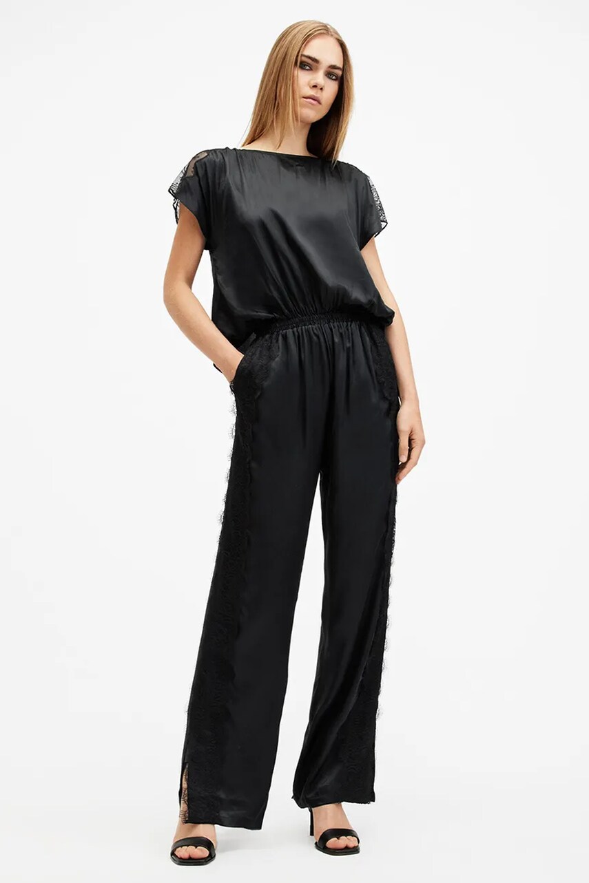 AllSaints salopetă de mătase MARI culoarea negru, W050TB